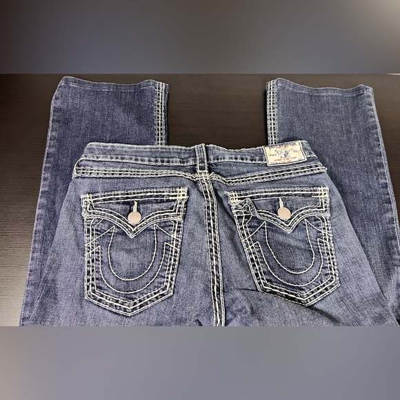 True Religion Blue Boot cut Low Rise Dark Wash horse shoe Denim Jeans Womens 30 - Picture 4 of 6